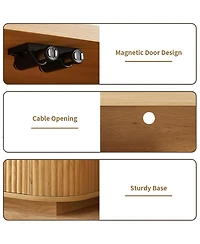 Rainsken 64" Mid Century Modern Fluted Tv Stand, Entertainment Center with 2 Doors, 1 Drawer and Open Shelf for Living Room