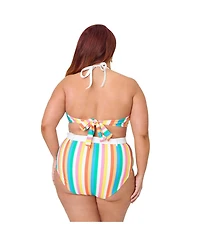 Unique Vintage Plus Bow Halter Swim Top