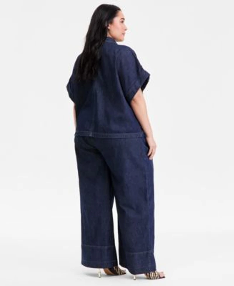 I.N.C. International Concepts Plus Size Button Front Denim Shirt Wide Leg Jeans Macys Exclusive