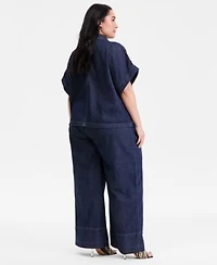 I.N.C. International Concepts Plus Size Button Front Denim Shirt Wide Leg Jeans Macys Exclusive