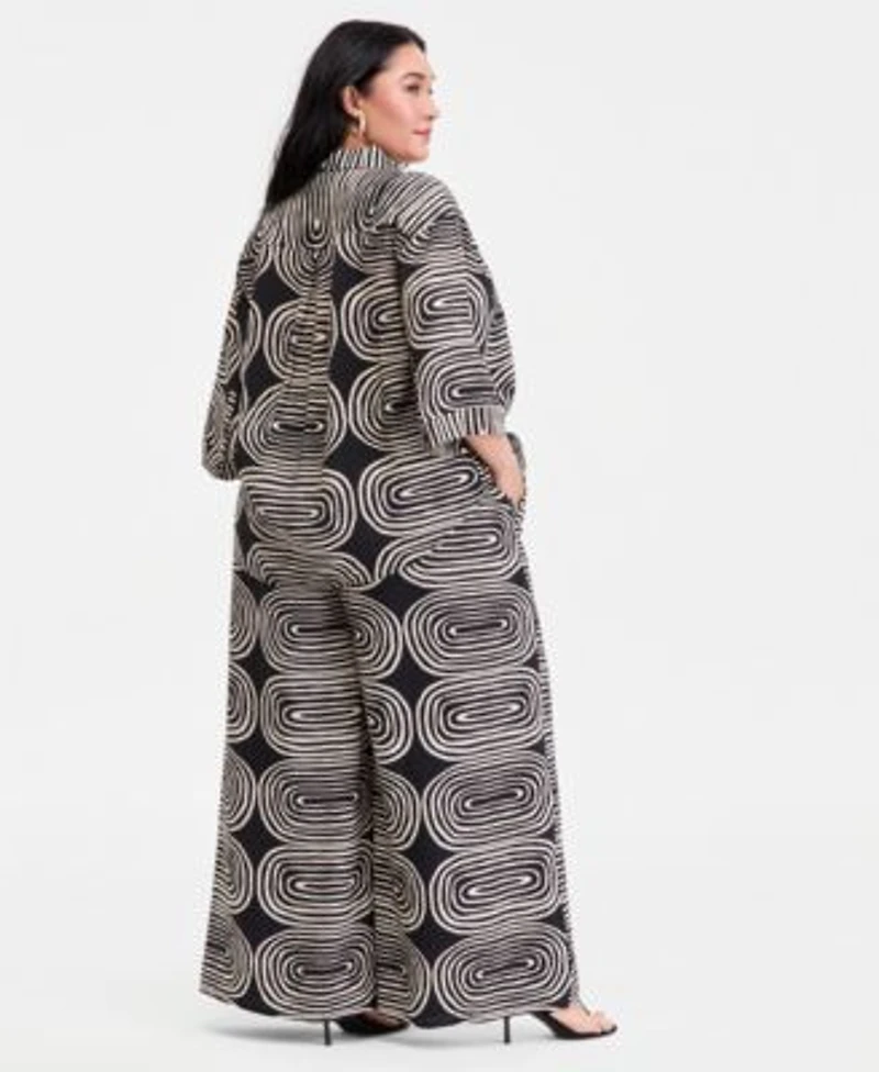 I.N.C. International Concepts Plus Size Printed 3 4 Sleeve Button Front Shirt Printed High Rise Wide Leg Pants Macys Exclusive