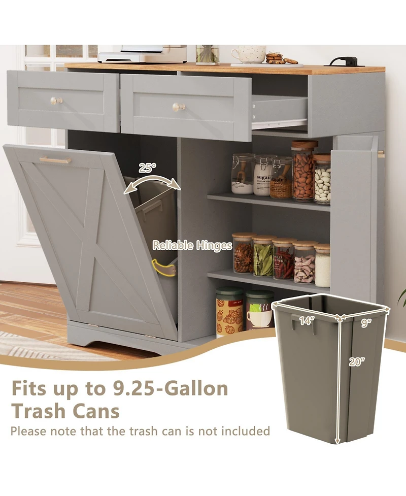 Sugift Tilt Out Trash Can Cabinet with Power Outlets and Shelf