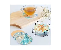 JDiction Diy Marine Animal Diamond Painting Coasters (16 Pcs) with Holder and Cork Base, 8 Ocean Patterns, Ideal for Home Decor and Holiday Gifting