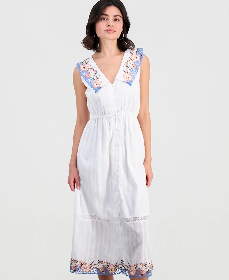 And Now This Petite Cotton Embroidered Collar Maxi Dress, Macy's Exclusive