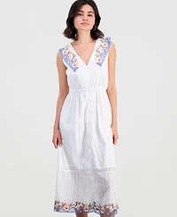 And Now This Petite Cotton Embroidered Collar Maxi Dress, Macy's Exclusive