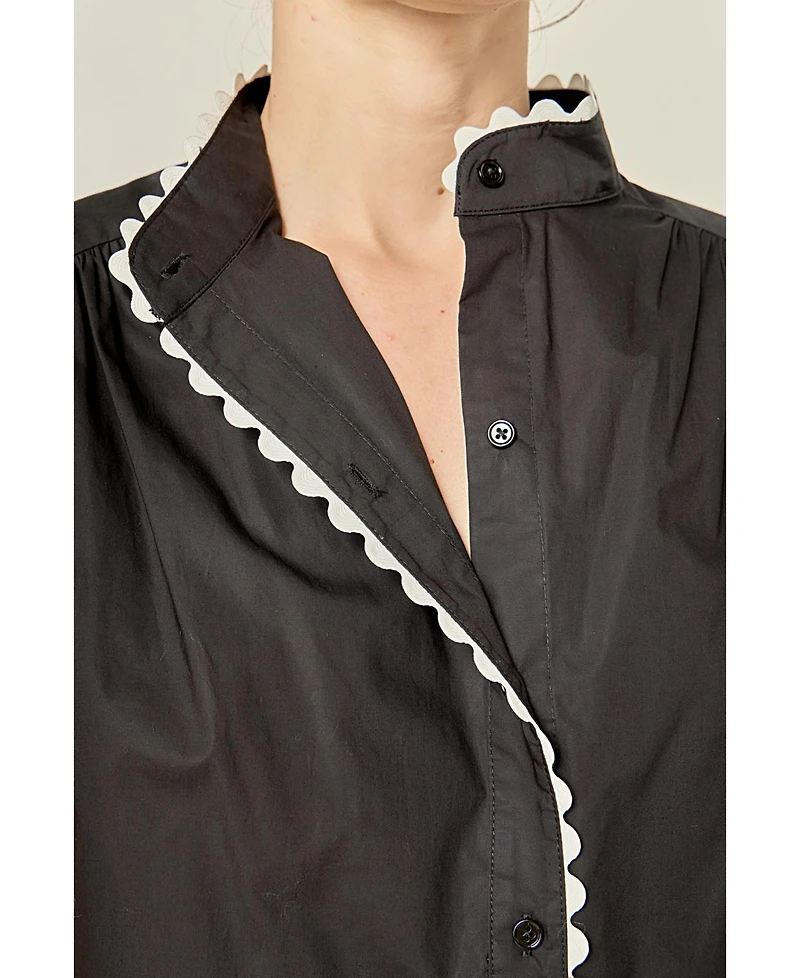 English Factory Women's Contrast Scallop Trim Ric Rac Short Sleeve