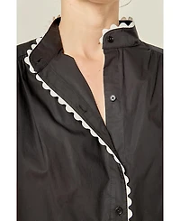 English Factory Women's Contrast Scallop Trim Ric Rac Short Sleeve