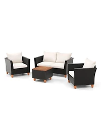 4 Pcs Wicker Patio Furniture Set with Removable Cushions Storage Coffee Table