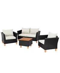 4 Pcs Wicker Patio Furniture Set with Removable Cushions Storage Coffee Table