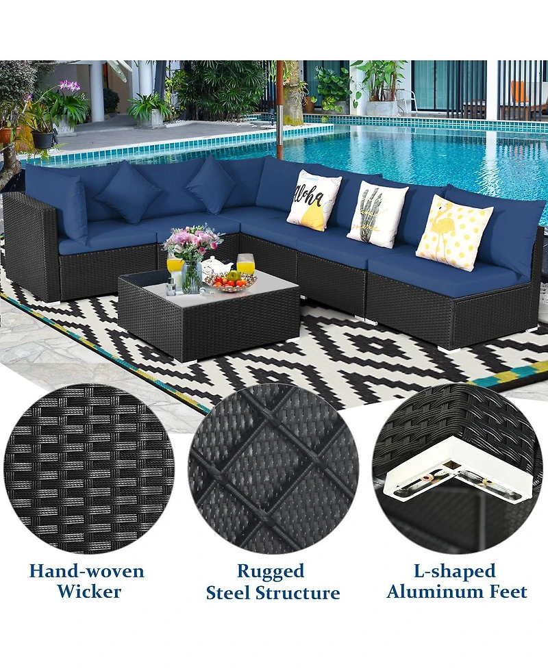 7PCS Patio Rattan Sofa Set Sectional Conversation Furniture Garden