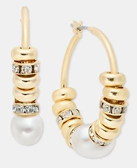 lonna & lilly Pave Bead & Imitation Pearl Hoop Earrings