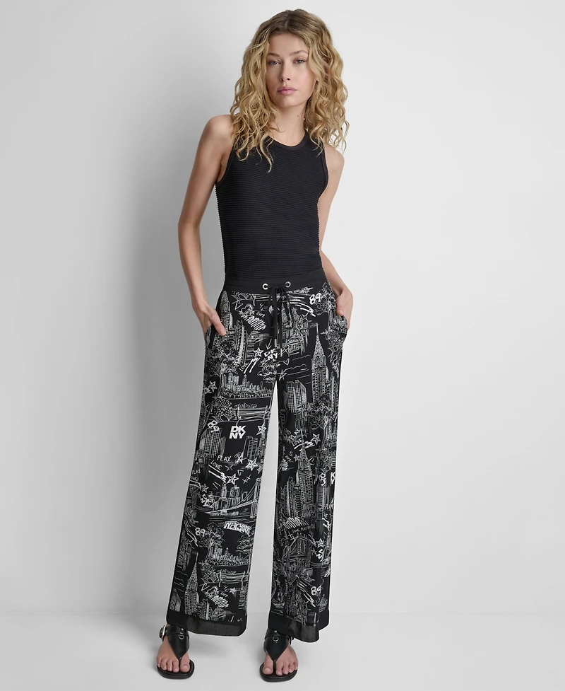 Dkny Women's Printed Drawstring Waist Pants