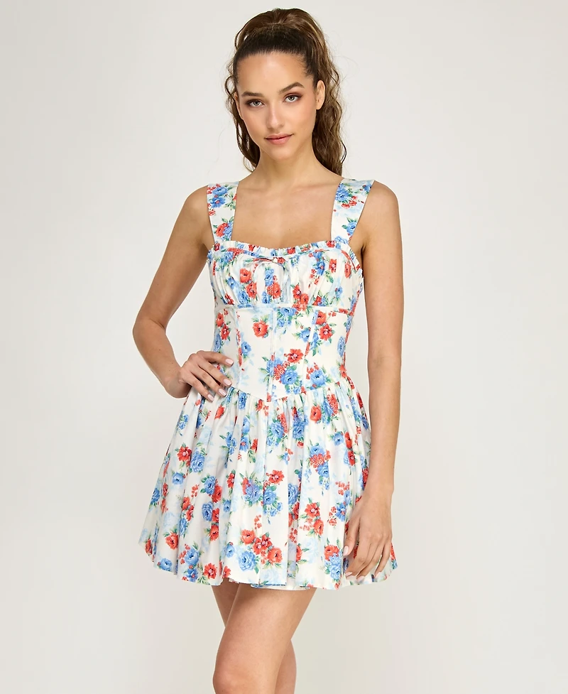 Alex & Sophia Juniors' Sweetheart Neck Floral Dress
