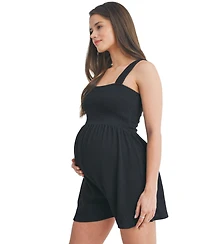 Hello Miz Maternity Ribbed Knit Square Neck Smocked Sleeveless Romper