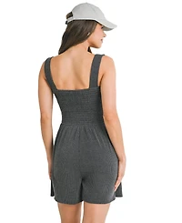Hello Miz Maternity Ribbed Knit Square Neck Smocked Sleeveless Romper