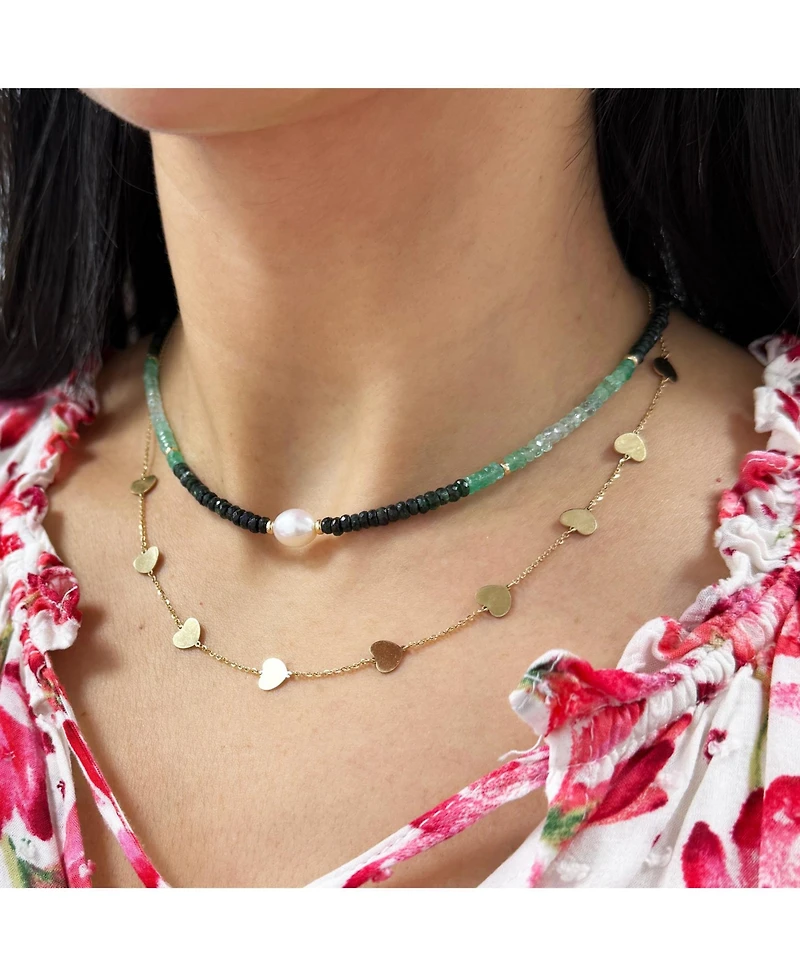 The Lovery Emerald Ombre Bead Pearl Necklace 14K Yellow Gold
