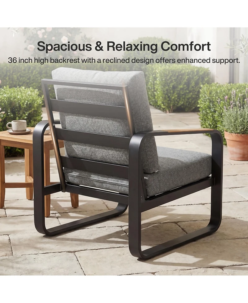 Tribesigns Outdoor Single Patio Sofa with Removable Cushions, Metal Frame Patio Sofa Chair with Thick Cushions for Patio, Balcony, Garden