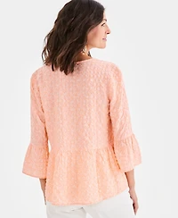 Style & Co Women's Printed V-Neck Seersucker Peplum Top, Macy's Exclusive