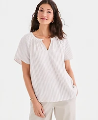 Style & Co Petite Slit V-Neck Raglan Sleeve Cotton Top, Macy's Exclusive