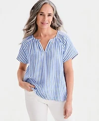Style Co Womens Striped Gauze Flutter Sleeve Top Macys Exclusive