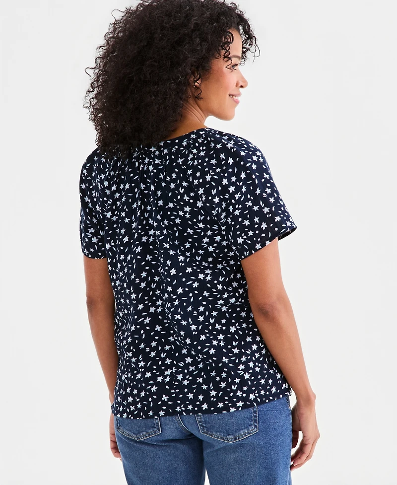 Style & Co Women's Printed Gauze Flutter-Sleeve Top, Macy's Exclusive