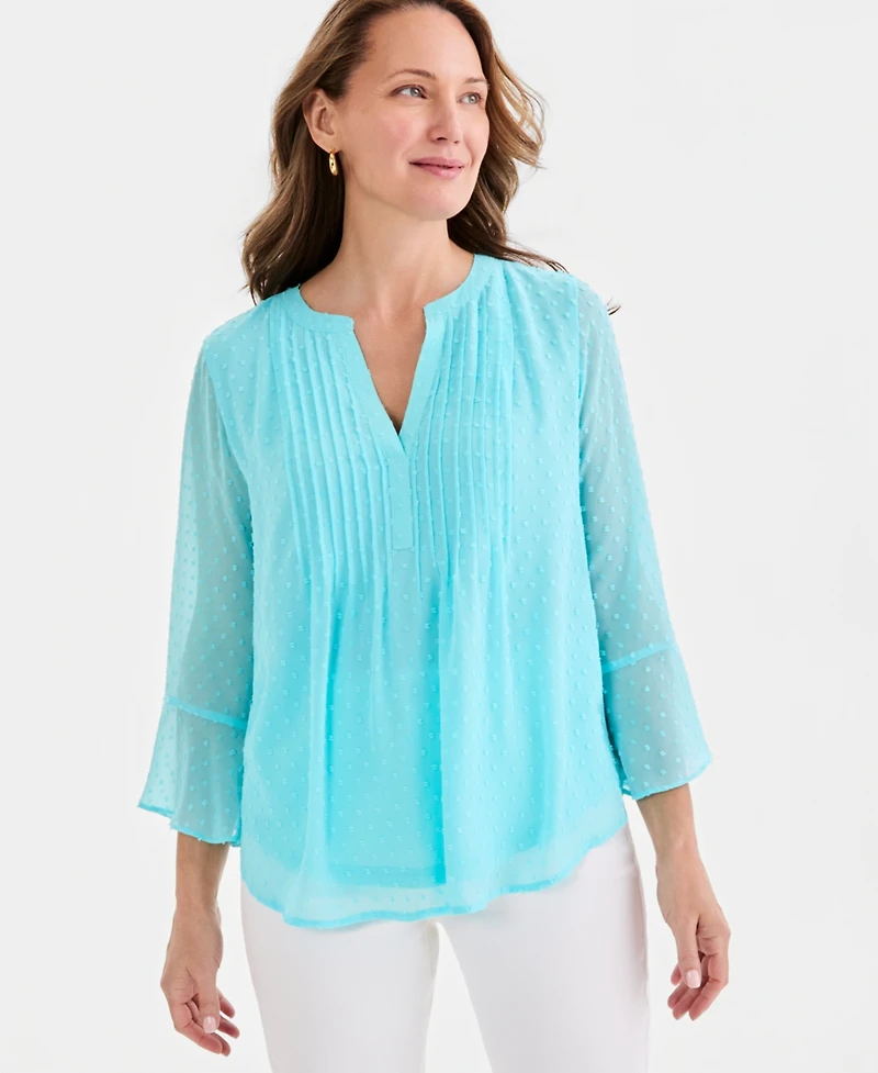 Style & Co Women's Textured Pintuck Ruffle Sleeve Top, Created for Macy's