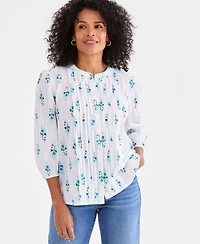 Style & Co Women's Cotton Pintuck-Front 3/4-Sleeve Top, Macy's Exclusive