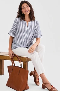 Style & Co Petite Y-Neck Ruffle Short-Sleeve Cotton Top, Macy's Exclusive