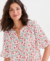Style & Co Women's Printed Cotton Split-Neck Popover Top, Macy's Exclusive