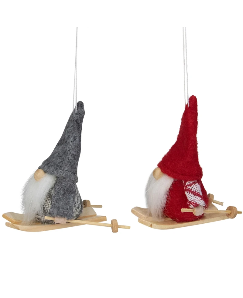 Northlight 4" Skiing Santa Gnome Christmas Ornaments, Set of 2