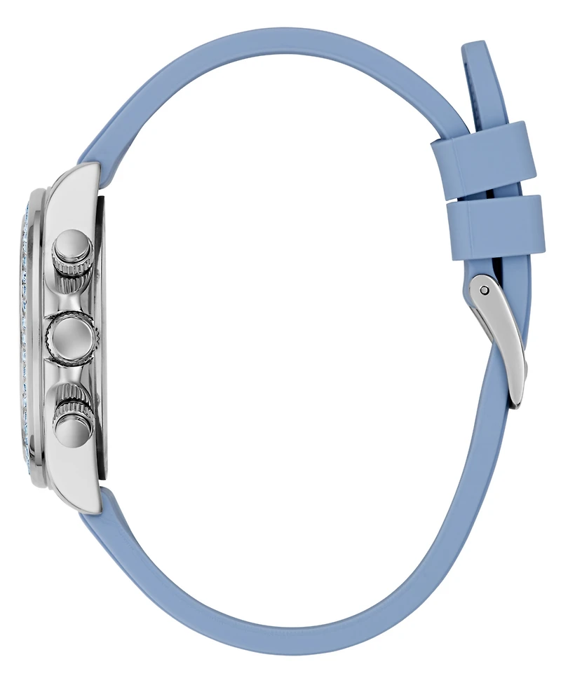 Guess Women's Silver-Tone Sky Blue Silicone Multi-Function Watch, 36mm