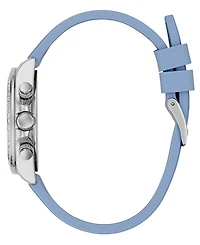 Guess Women's Silver-Tone Sky Blue Silicone Multi-Function Watch, 36mm