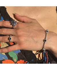 Suzy Levian New York Sterling Silver Sapphire & Created White Exotic Flower Ring