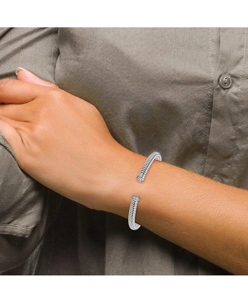 Curata Jewelry 18k Yellow, White or Rose Gold Italian 0.17cttw Diamond Tubogas Cuff Stackable Bangle Bracelet 6.5mm Wide Cuff Bracelet