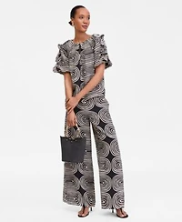 I.N.C. International Concepts Womens Printed Ruffle Sleeve Top Wide Leg Pants Macys Exclusive