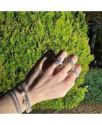 Suzy Levian New York Suzy Levian Sterling Silver Clover White Sapphire and Cultured Pearl Bracelet