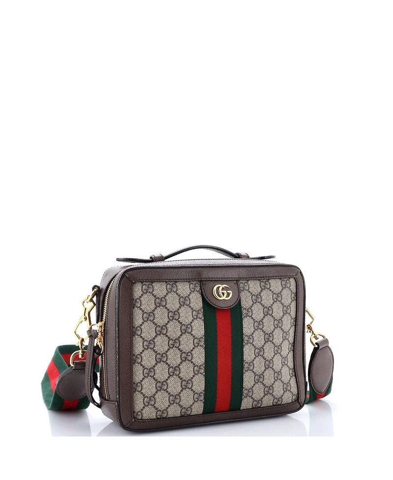 Pre-Owned Gucci Small Ophidia Zip Around Camera Bag Gg Coated Canvas