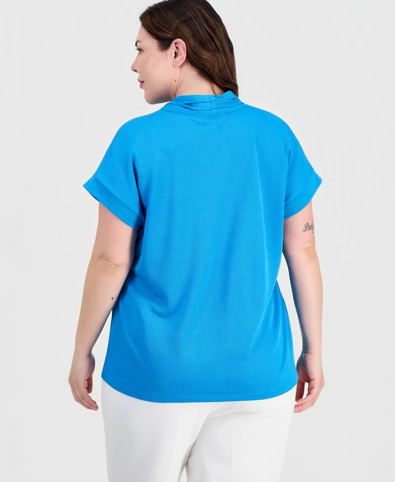 Kasper Plus V-Neck Short-Sleeve Blouse