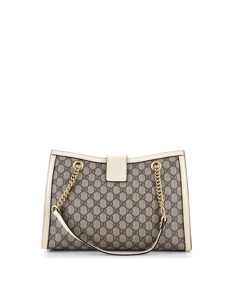 Pre-Owned Gucci Medium Padlock Chain Tote Gg Coated Canvas with Leather