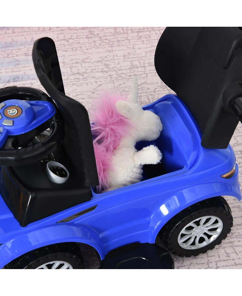 Aosom 3 in 1 Push Car, Sliding Car with Horn Music Light,