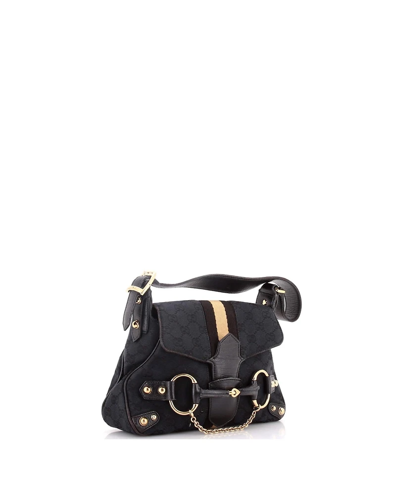 Pre-Owned Gucci Mini Horsebit Web Flap Shoulder Bag Gg Canvas