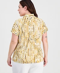 Kasper Plus Printed V-Neck Short-Sleeve Blouse