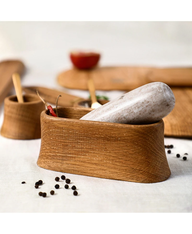 The Collective Home, Belfort Oak Mortar and Marble Pestle