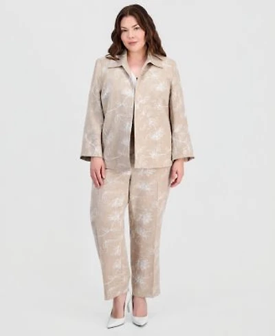 Kasper Plus Size Boxy Jacket Pull On Elastic Back Pants