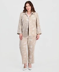 Kasper Plus Size Boxy Jacket Pull On Elastic Back Pants