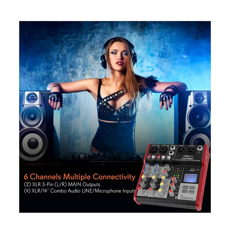 Pyle 4-Ch. Bluetooth Studio Dj Mixer System with Usb Interface and Lcd Display (PMXU48BT)