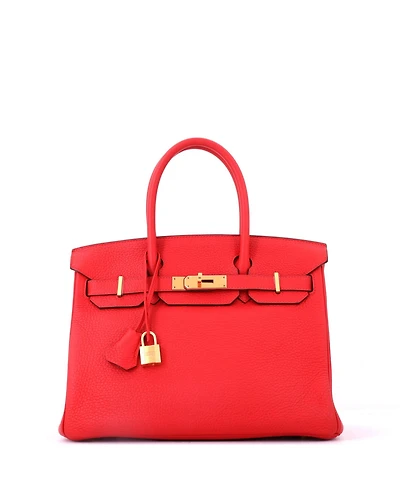 Pre-Owned HERMES Birkin 30 Handbag Red Clemence with Gold Hardware