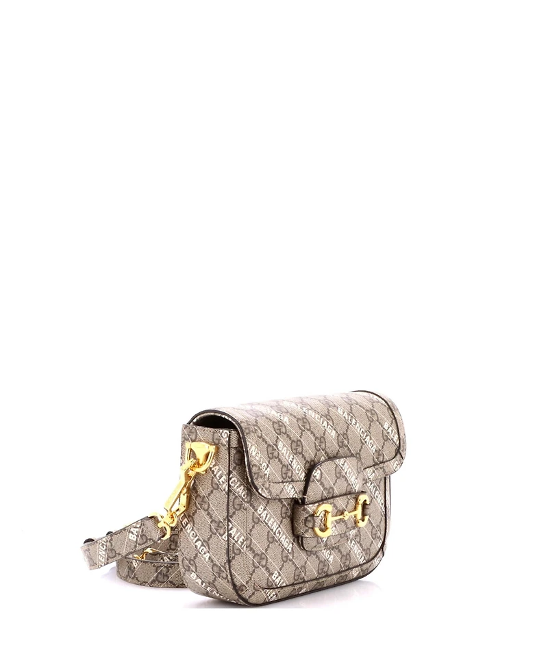 Pre-Owned Gucci Mini x Balenciaga The Hacker Project Horsebit 1955 Shoulder Bag Gg Coated Canvas