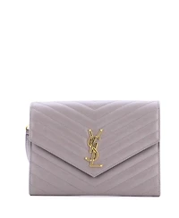 Pre-Owned Saint Laurent Classic Monogram Envelope Wristlet Clutch Matelasse Chevron Leather