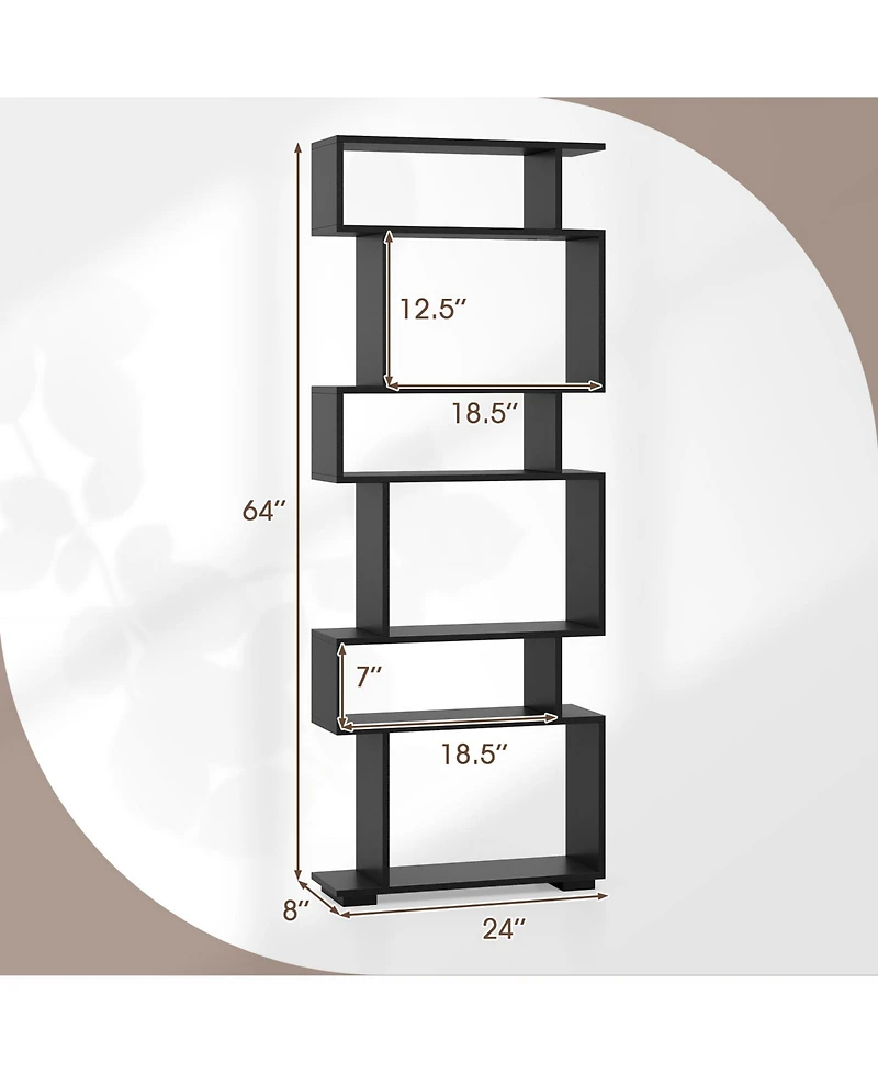 Slickblue 6-Tier Geometric Bookshelf with 2 Anti-Tipping Kits for Home